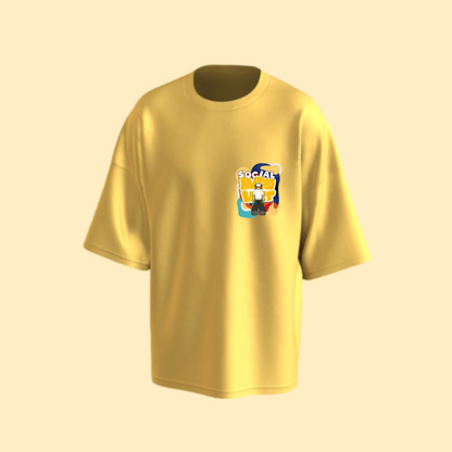 Yellow Social Introvert Printed Oversized T-Shirt – Trendy & Comfy Streetwear