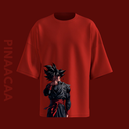 Dark Red Oversized T-Shirt – Goku Aggressive Look Print