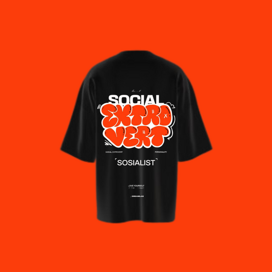 Black Social Extrovert Printed Oversized T-Shirt – Bold Back Print Streetwear