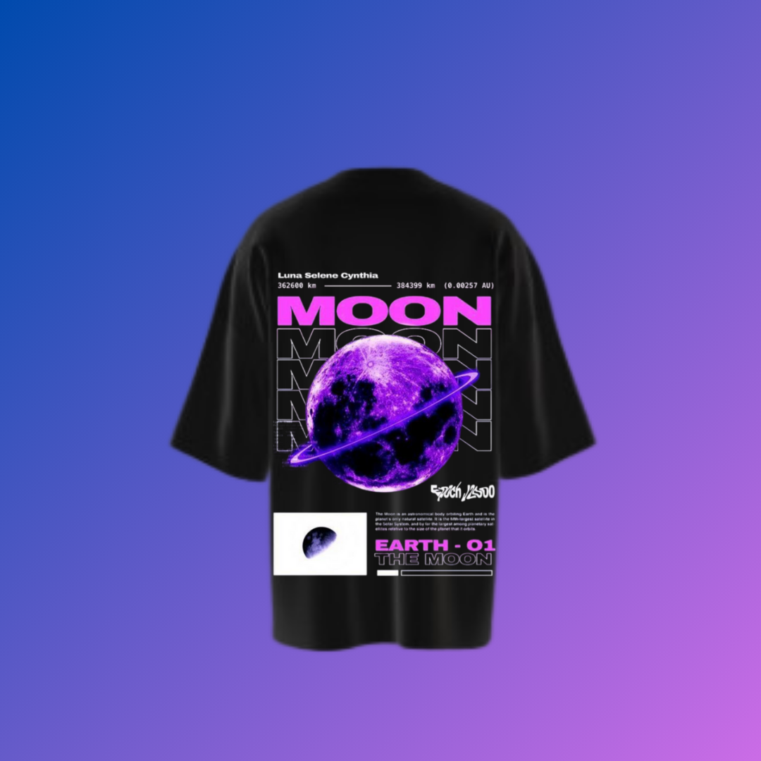 Black Oversized T-Shirt – Moon & Earth Graphic