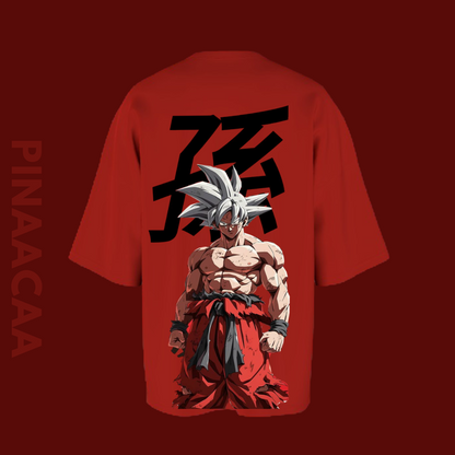 Dark Red Oversized T-Shirt – Goku Aggressive Look Print