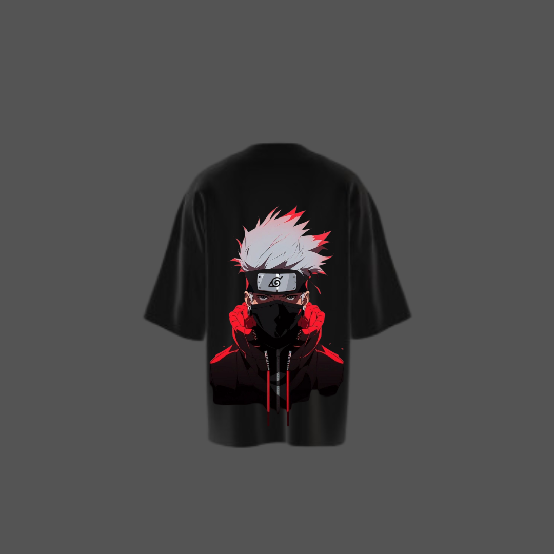 Oversized Black Naruto Printed T-Shirt